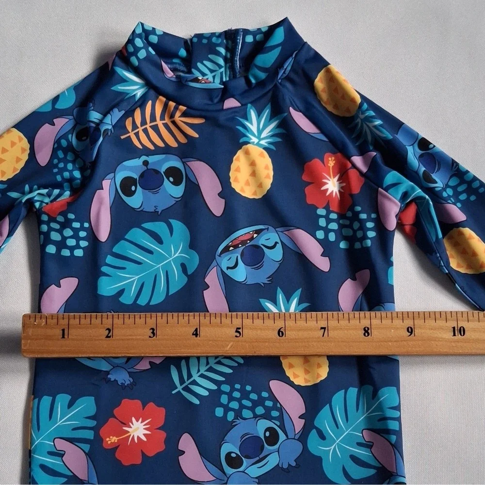 Disney Stitch Long Sleeve Zip Rash Guard One Piece Swimsuit Tropical 3-6M